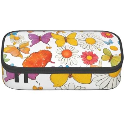 BGSHJVF Trousse à crayons haute capacité en tissu Oxford avec imprimé papillons et marguerites BGSHJVF Trousse à crayons haute capacité en tissu Oxford avec imprimé papillons et marguerites