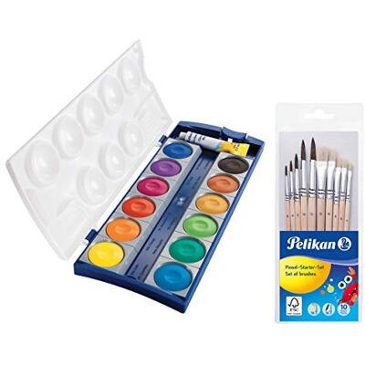 Pelikan 720250 K12 Boîte de peinture de plafond 12 couleurs + 1 tube blanc opaque standard scolaire (boîte de peinture et set de 10 pinceaux) Pelikan 720250 K12 Boîte de peinture de plafond 12 couleurs + 1 tube blanc opaque standard scolaire (boîte de peinture et set de 10 pinceaux)