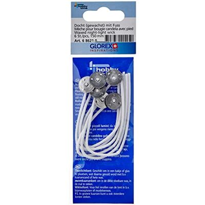 GLOREX 6 8621 0 Mèches pour Bougie enveloppées de Cire, avec Pied, Longueur 150mm, 6 pces, Blanc GLOREX 6 8621 0 Mèches pour Bougie enveloppées de Cire, avec Pied, Longueur 150mm, 6 pces, Blanc