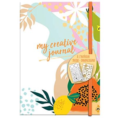 Clairefontaine 97405C Carnet "My Creative Journal" de 208 Pages 90g/m² + Set de Pochoirs et Décalcomanies Format A5 (14,8x21 cm) Organisation, Planification Bullet Journal DIY Thème Fruity Clairefontaine 97405C Carnet "My Creative Journal" de 208 Pages 90g/m² + Set de Pochoirs et Décalcomanies Format A5 (14,8x21 cm) Organisation, Planification Bullet Journal DIY Thème Fruity