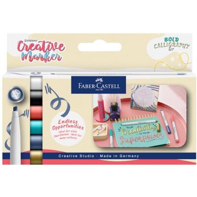 Faber-Castell Goldfaber Lot de 6 marqueurs créatifs pour calligraphie, lettrage doux, dessin, lettrage créatif, croquis, bricolage, upcycling et coloriage pour de nombreux projets artistiques créatifs Faber-Castell Goldfaber Lot de 6 marqueurs créatifs pour calligraphie, lettrage doux, dessin, lettrage créatif, croquis, bricolage, upcycling et coloriage pour de nombreux projets artistiques créatifs