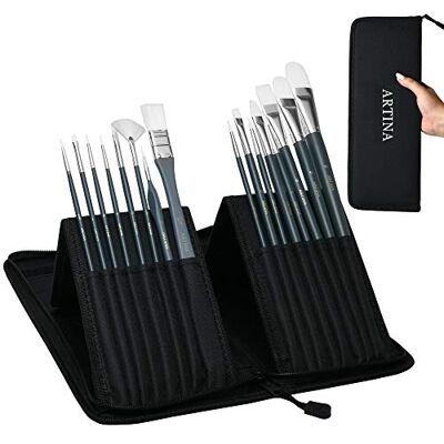 Artina Ensemble de Pinceaux d'artiste Amsterdam 17 pcs Kit de Pinceau brosses pour Peinture Acrylique et Plus dans Une Trousse a Fermeture Eclair Artina Ensemble de Pinceaux d'artiste Amsterdam 17 pcs Kit de Pinceau brosses pour Peinture Acrylique et Plus dans Une Trousse a Fermeture Eclair