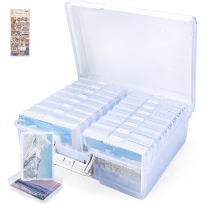 USHOP Lot de 16 boîtes photo transparentes pour le rangement avec 16 supports photo intérieurs En plastique avec autocollants Boîte de rangement photo pour semences, cartes, artisanat USHOP Lot de 16 boîtes photo transparentes pour le rangement avec 16 supports photo intérieurs En plastique avec autocollants Boîte de rangement photo pour semences, cartes, artisanat