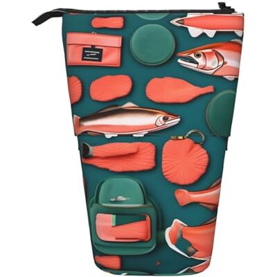 OAROK Trousse à crayons rétractable verticale avec motif saumon pour Noël, vacances, Nouvel An OAROK Trousse à crayons rétractable verticale avec motif saumon pour Noël, vacances, Nouvel An