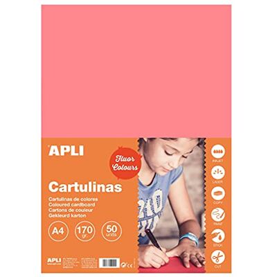 APLI 14251-50 feuilles de papier cartonné Couleur: Rose Fluo Format : A4 APLI 14251-50 feuilles de papier cartonné Couleur: Rose Fluo Format : A4