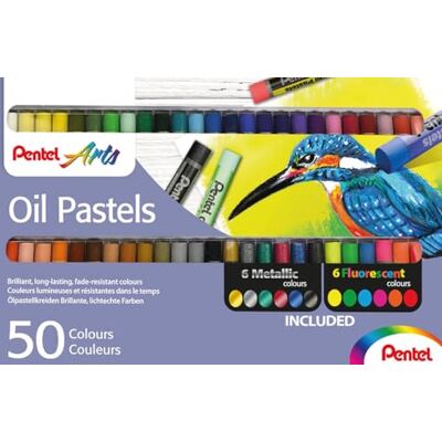 Pentel PHN Lot de 50 pastels à l'huile – 50 couleurs dont métallique et fluo – Couleurs assorties Pentel PHN Lot de 50 pastels à l'huile – 50 couleurs dont métallique et fluo – Couleurs assorties
