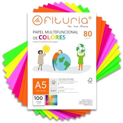 OFITURIA Lot de 1000 feuilles colorées A5 80 g Papier coloré pour travaux manuels, imprimante et scrapbooking Feuilles A5 colorées Idéal pour origami, bureau et école (assortiment fluorescent) OFITURIA Lot de 1000 feuilles colorées A5 80 g Papier coloré pour travaux manuels, imprimante et scrapbooking Feuilles A5 colorées Idéal pour origami, bureau et école (assortiment fluorescent)