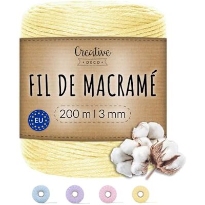 Creative 3mm x 200m Corde Macramé Jaune Pastel Fil de Coton et Polyester +/- 0.5 mm d’Épaisseur 30 Plis Ficelle Cordelette Naturel Cuisine Jardin Jardinage Emballage Cadeau Bricolage Creative 3mm x 200m Corde Macramé Jaune Pastel Fil de Coton et Polyester +/- 0.5 mm d’Épaisseur 30 Plis Ficelle Cordelette Naturel Cuisine Jardin Jardinage Emballage Cadeau Bricolage
