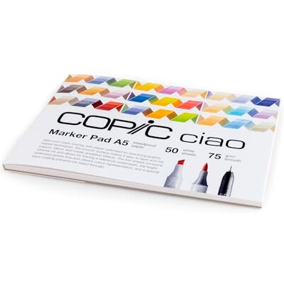 Copic Ciao Marker Pad Lot de 50 feuilles de papier marqueur format A5, 75 g/m², pour marqueur Ultra blanc, sans acide et sans chlore Copic Ciao Marker Pad Lot de 50 feuilles de papier marqueur format A5, 75 g/m², pour marqueur Ultra blanc, sans acide et sans chlore
