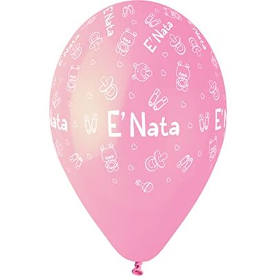Ciao Pack 25 balloons "E' Nata" Baby Shower in natural latex Premium Quality G120 (Ø 33cm / 13"), pastel pink Ciao Pack 25 balloons "E' Nata" Baby Shower in natural latex Premium Quality G120 (Ø 33cm / 13"), pastel pink