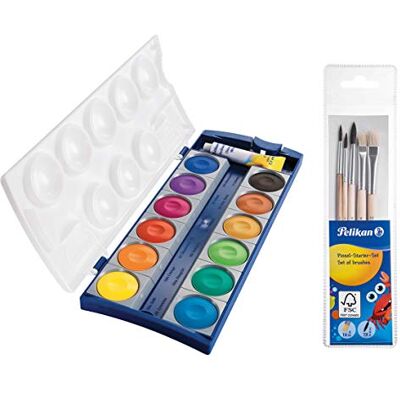 Pelikan 720250 K12 Boîte de peinture de plafond 12 couleurs + 1 tube blanc opaque standard scolaire (boîte de peinture et set de 5 pinceaux) Pelikan 720250 K12 Boîte de peinture de plafond 12 couleurs + 1 tube blanc opaque standard scolaire (boîte de peinture et set de 5 pinceaux)