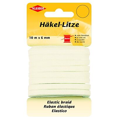 Kleiber 71089 Crochet de litze/Fin Bande de Caoutchouc, 78% Polyester – 22% elastomère, Blanc, 1000 x 0,6 x 0,05 cm Kleiber 71089 Crochet de litze/Fin Bande de Caoutchouc, 78% Polyester – 22% elastomère, Blanc, 1000 x 0,6 x 0,05 cm
