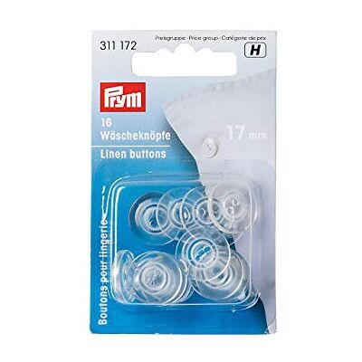 Prym Lot de 16 boutons à linge transparents 17 mm Prym Lot de 16 boutons à linge transparents 17 mm