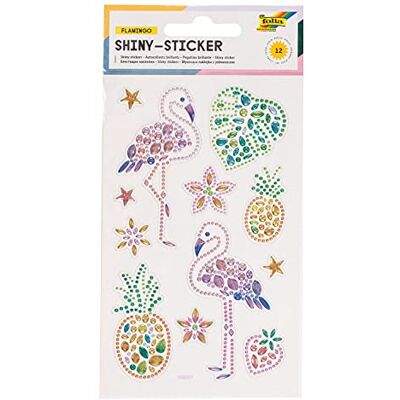 Folia Lot de 12 Autocollants Shiny Flamant Rose en Strass Multicolores-Plusieurs Motifs-Facile à décoller du Film, coloré, taille unique Folia Lot de 12 Autocollants Shiny Flamant Rose en Strass Multicolores-Plusieurs Motifs-Facile à décoller du Film, coloré, taille unique