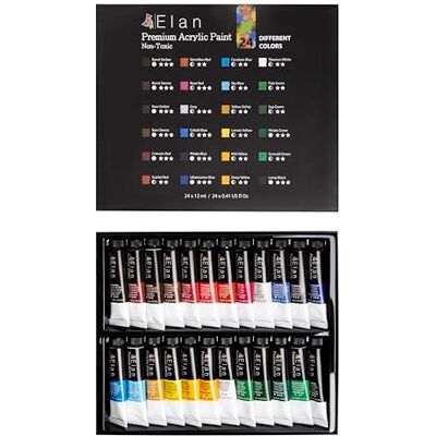 Elan Kit Peinture Acrylique Adulte 24 Tubes de 12ml sur Toile Set de Peinture Elan Kit Peinture Acrylique Adulte 24 Tubes de 12ml sur Toile Set de Peinture