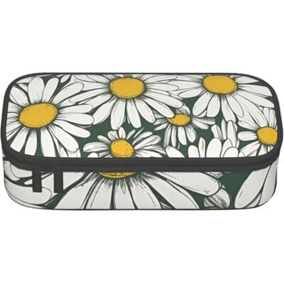 BGSHJVF Trousse à crayons haute capacité avec imprimé marguerites blanches en tissu Oxford, pour crayons, stylos, plusieurs compartiments, design élégant BGSHJVF Trousse à crayons haute capacité avec imprimé marguerites blanches en tissu Oxford, pour crayons, stylos, plusieurs compartiments, design élégant