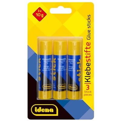 Idena 60071 Lot de 3 bâtons de colle incolore 10 g Sans solvant Colle adaptée aux enfants pour les arts et les travaux manuels Idena 60071 Lot de 3 bâtons de colle incolore 10 g Sans solvant Colle adaptée aux enfants pour les arts et les travaux manuels