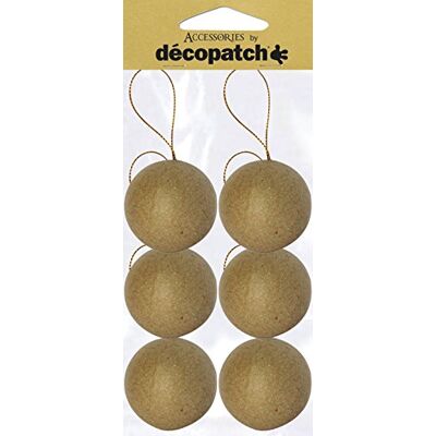décopatch NO006O Un lot de 6 supports en papier brun mâché 6,5x6,5x6,5 cm, Boules avec cordon doré décopatch NO006O Un lot de 6 supports en papier brun mâché 6,5x6,5x6,5 cm, Boules avec cordon doré