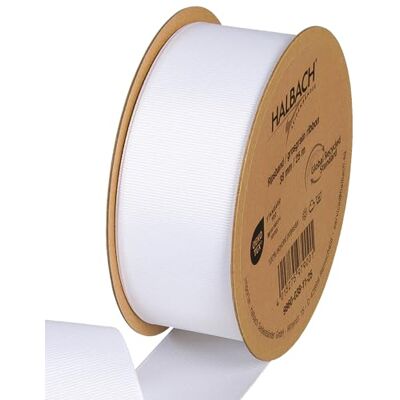 Halbach Seidenbänder Ruban gros-grain de qualité supérieure Largeur : 38 mm Longueur : 25 m Ruban cadeau durable en polyester recyclé Idéal comme ruban Couleur : blanc Halbach Seidenbänder Ruban gros-grain de qualité supérieure Largeur : 38 mm Longueur : 25 m Ruban cadeau durable en polyester recyclé Idéal comme ruban Couleur : blanc