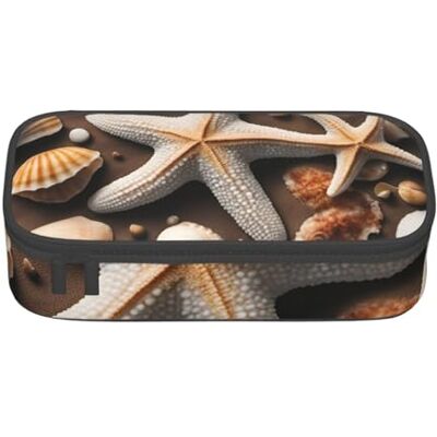 BGSHJVF Trousse à crayons haute capacité en tissu Oxford avec imprimé étoiles de mer et coquillages, plusieurs compartiments, design élégant BGSHJVF Trousse à crayons haute capacité en tissu Oxford avec imprimé étoiles de mer et coquillages, plusieurs compartiments, design élégant