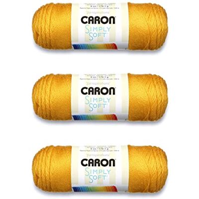 Caron Simply Soft Lot de 3 pelotes de fil acrylique de 170 g, épaisseur moyenne 4, 300 m, pour tricot et crochet, doré Caron Simply Soft Lot de 3 pelotes de fil acrylique de 170 g, épaisseur moyenne 4, 300 m, pour tricot et crochet, doré
