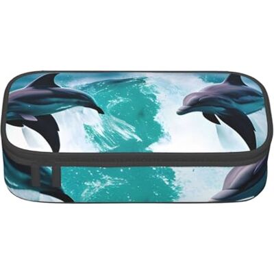 BGSHJVF Trousse à crayons haute capacité avec imprimé dauphins dans la mer en tissu Oxford, crayons, stylos, plusieurs compartiments, design élégant BGSHJVF Trousse à crayons haute capacité avec imprimé dauphins dans la mer en tissu Oxford, crayons, stylos, plusieurs compartiments, design élégant