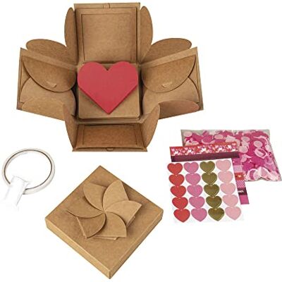 Rayher 50263521 Kit de bricolage, boîte à explosion, boîte surprise en papier kraft, 12 x 12 x 12 cm, 16 pièces, boîte cadeau Rayher 50263521 Kit de bricolage, boîte à explosion, boîte surprise en papier kraft, 12 x 12 x 12 cm, 16 pièces, boîte cadeau