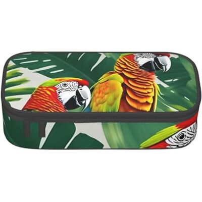 BGSHJVF Trousse à crayons haute capacité en tissu Oxford avec plusieurs compartiments, motif floral tropical, feuilles et perroquets BGSHJVF Trousse à crayons haute capacité en tissu Oxford avec plusieurs compartiments, motif floral tropical, feuilles et perroquets