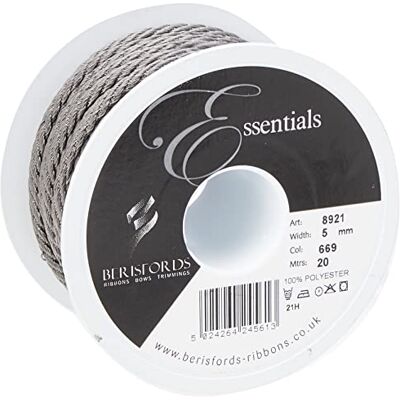 Berisfords Cordon mouliné 5 mm x 20 m, Gris fer Berisfords Cordon mouliné 5 mm x 20 m, Gris fer