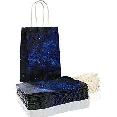 Guzon Lot de 16 sacs cadeaux en papier kraft avec poignées en papier kraft motif galaxie pour fête d'anniversaire et maison Guzon Lot de 16 sacs cadeaux en papier kraft avec poignées en papier kraft motif galaxie pour fête d'anniversaire et maison