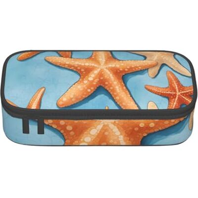 BGSHJVF Trousse à crayons haute capacité en tissu Oxford avec imprimé étoiles de mer sur fond bleu, pour crayons, stylos, plusieurs compartiments, design élégant BGSHJVF Trousse à crayons haute capacité en tissu Oxford avec imprimé étoiles de mer sur fond bleu, pour crayons, stylos, plusieurs compartiments, design élégant