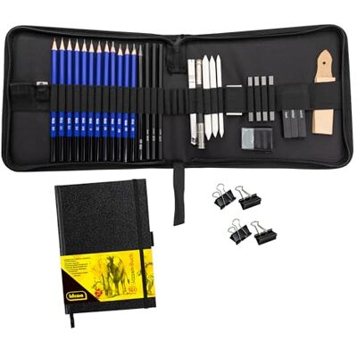 Idena 90300 90300 Kit de dessin avec carnet de croquis A5, 39 pièces, dans un sac de rangement pratique, idéal pour les débutants et les artistes expérimentés, bois, multicolore, 24 x 24,5 x 6 cm Idena 90300 90300 Kit de dessin avec carnet de croquis A5, 39 pièces, dans un sac de rangement pratique, idéal pour les débutants et les artistes expérimentés, bois, multicolore, 24 x 24,5 x 6 cm