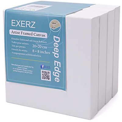 Exerz Toiles Encadrées Bord Profond Lot de 4 / 20x20CM 380GSM/ 100% Coton Pré-Étiré/Vierge/Triple Apprêt/sans Acide/Grain Moyen/ 3,8CM D'épaisseur/Peinture Acrylique, À l'huile (20x20cm 4pcs) Exerz Toiles Encadrées Bord Profond Lot de 4 / 20x20CM 380GSM/ 100% Coton Pré-Étiré/Vierge/Triple Apprêt/sans Acide/Grain Moyen/ 3,8CM D'épaisseur/Peinture Acrylique, À l'huile (20x20cm 4pcs)