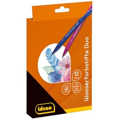 Idena 20158 – Crayons aquarelle à double pointe, 12 feutres aquarellables avec pinceau à réservoir d'eau Idena 20158 – Crayons aquarelle à double pointe, 12 feutres aquarellables avec pinceau à réservoir d'eau