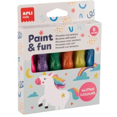 Apli kids 19912 Lot de 6 pinceaux de peinture à paillettes lavables pour enfants 13 ml Apli kids 19912 Lot de 6 pinceaux de peinture à paillettes lavables pour enfants 13 ml