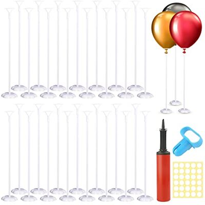CoKeeSun Lot de 30 supports de ballons réutilisables avec pompe, aide à nouer et colle double face pour festival, fête d'anniversaire, mariage CoKeeSun Lot de 30 supports de ballons réutilisables avec pompe, aide à nouer et colle double face pour festival, fête d'anniversaire, mariage