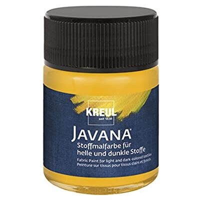KREUL Javana 91967 Peinture pour tissus clairs et foncés, verre jaune doré, 50 ml, peinture brillante à base d'eau, caractère pâteux, pour tamponner et pochoir, lavable après fixation KREUL Javana 91967 Peinture pour tissus clairs et foncés, verre jaune doré, 50 ml, peinture brillante à base d'eau, caractère pâteux, pour tamponner et pochoir, lavable après fixation
