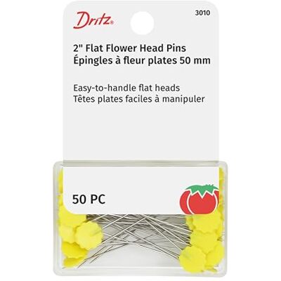 Dritz Épingles à fleurs plates pour matelassage, taille 32, 50/paquet, jaune, 1 Dritz Épingles à fleurs plates pour matelassage, taille 32, 50/paquet, jaune, 1
