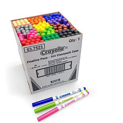 CRAYOLA Fineline Feutres à Pointe Fine Lavables, Classpack, Lot de 144 Pièces de Couleurs Assorties, Âge recommandé: à Partir de 3 Ans CRAYOLA Fineline Feutres à Pointe Fine Lavables, Classpack, Lot de 144 Pièces de Couleurs Assorties, Âge recommandé: à Partir de 3 Ans