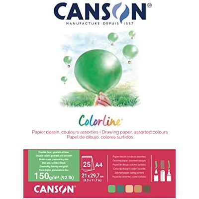 Canson Colorline Bloc 25 feuilles de papier dessin couleur A4-150g/m² Assortiment vert/marron Canson Colorline Bloc 25 feuilles de papier dessin couleur A4-150g/m² Assortiment vert/marron