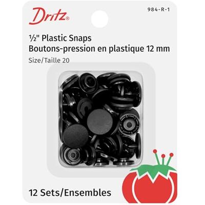 Dritz Plastic Snaps, Round, Black, Size 20 12-Count Dritz Plastic Snaps, Round, Black, Size 20 12-Count