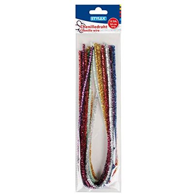 Stylex 46742 Lot cure-pipes en fil chenille pailleté de 50 cm de long-Assortiment de 10 couleurs-Idéal pour les travaux manuels, taille unique Stylex 46742 Lot cure-pipes en fil chenille pailleté de 50 cm de long-Assortiment de 10 couleurs-Idéal pour les travaux manuels, taille unique