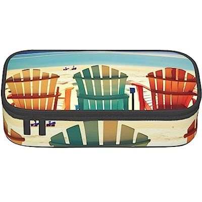 BGSHJVF Trousse à crayons haute capacité en tissu Oxford avec imprimé scène de plage avec chaises, crayons, stylos, plusieurs compartiments, design élégant BGSHJVF Trousse à crayons haute capacité en tissu Oxford avec imprimé scène de plage avec chaises, crayons, stylos, plusieurs compartiments, design élégant