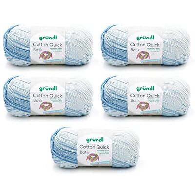 Gründl Cotton Quick Batik Lot de 5 pelotes de laine fine pour crochet avec dégradé de couleur Fil à tricoter Brillant et doux pour la peau 100% coton 100 g / 260 m Pour aiguilles 3-4 Bleu Gründl Cotton Quick Batik Lot de 5 pelotes de laine fine pour crochet avec dégradé de couleur Fil à tricoter Brillant et doux pour la peau 100% coton 100 g / 260 m Pour aiguilles 3-4 Bleu