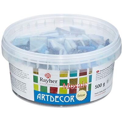 Rayher Hobby 1453408 ArtDecor Deluxe Pierres de mosaïque en verre Mélange de tons bleus, forme carrée 2 x 2 cm, seau de 500 g (environ 160 pièces) Rayher Hobby 1453408 ArtDecor Deluxe Pierres de mosaïque en verre Mélange de tons bleus, forme carrée 2 x 2 cm, seau de 500 g (environ 160 pièces)