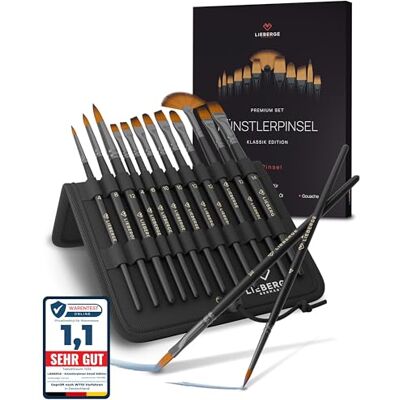 LIEBERGE Lot de 12 pinceaux de peinture acrylique de qualité supérieure Sans perte de poils lors de la peinture LIEBERGE Lot de 12 pinceaux de peinture acrylique de qualité supérieure Sans perte de poils lors de la peinture