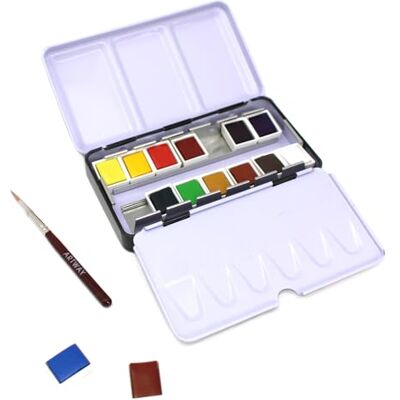 Artway Kit de peinture aquarelle de voyage – 14 demi-poêles avec pinceau Artway Kit de peinture aquarelle de voyage – 14 demi-poêles avec pinceau