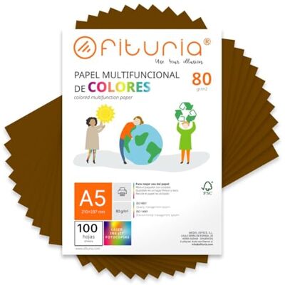 OFITURIA Lot de 100 feuilles colorées A5 80 g – Papier coloré pour travaux manuels, imprimante et scrapbooking – Feuilles A5 colorées – Idéal pour origami, bureau et école (marron) OFITURIA Lot de 100 feuilles colorées A5 80 g – Papier coloré pour travaux manuels, imprimante et scrapbooking – Feuilles A5 colorées – Idéal pour origami, bureau et école (marron)