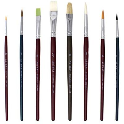Artway Lot de 8 pinceaux Poils Nylon/Porc/sabeline/Naturel Rond/Plat/usé-bombé Artway Lot de 8 pinceaux Poils Nylon/Porc/sabeline/Naturel Rond/Plat/usé-bombé