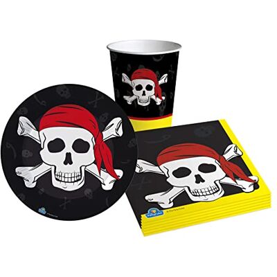 Ciao Kit Vaisselle de Fête Pirates Party pour 8 personnes (36 pcs: 8 assiettes Ø18cm, 8 gobelets 250ml, 20 serviettes 33x33cm) en papier compostable eco-friendly Ciao Kit Vaisselle de Fête Pirates Party pour 8 personnes (36 pcs: 8 assiettes Ø18cm, 8 gobelets 250ml, 20 serviettes 33x33cm) en papier compostable eco-friendly